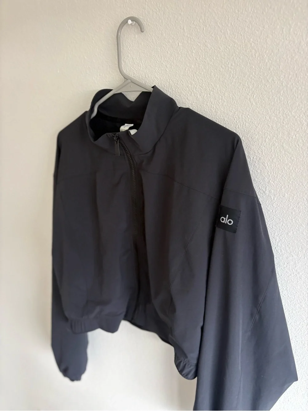 ALO Yoga Black Cropped Zip Bomber Jacket